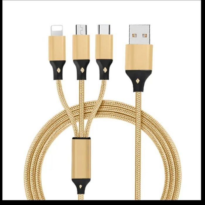 Кабель Gold 3 в 1 - Lightning Micro USB Type-C 1 м