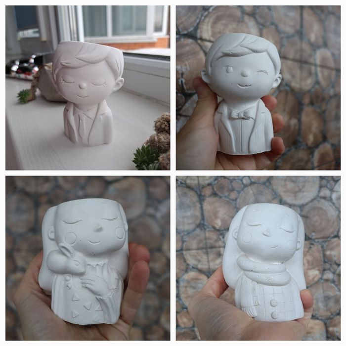 Кашпо з гіпсу нефарбовані грут для дітей Ельза Мавка котик дівчатка хл