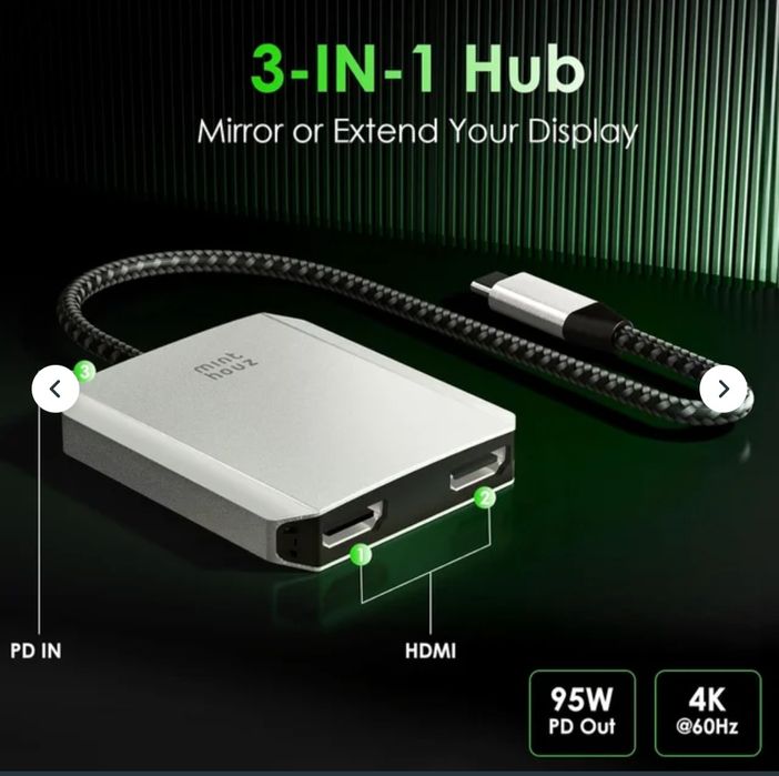 Hub, adapter USB-C do 2x HDMI, USB-A, typ C 95W PD