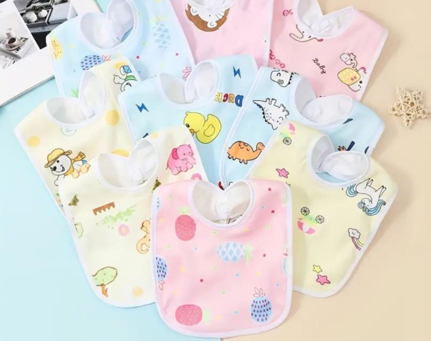 Комплект 5  шт.  дитячих  слюнявчиків двошарові,  водонепроникні