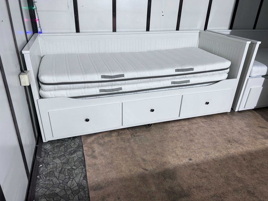 IKEA HEMNES Łóżko Leżanka z 3 szufladami, 2 materace ,białe Transport