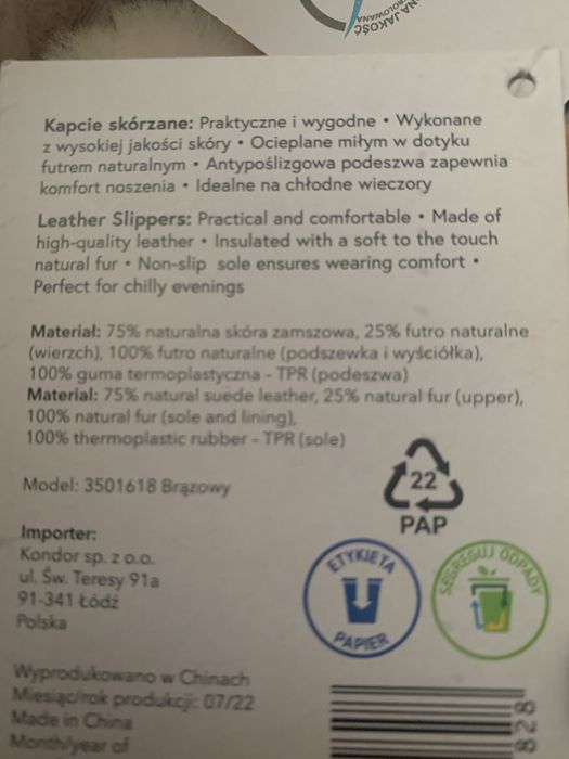 Nowe skórzane kapcie, skóra i futerko naturalne r 41