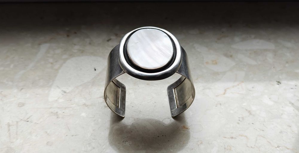 Duża Bransoletka Bangla Srebrna 925 Masa Perłowa Typ Orno Rytosztuka