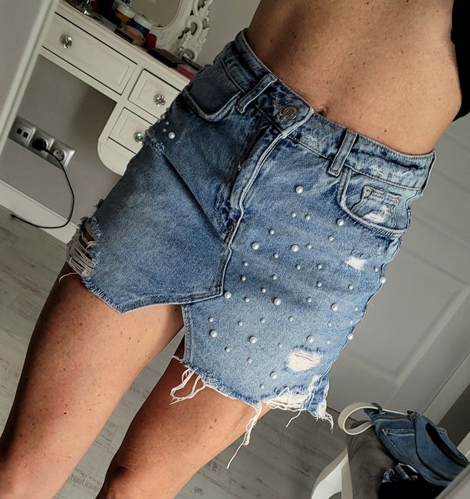 Zara spodniczka xs jeans perełki
