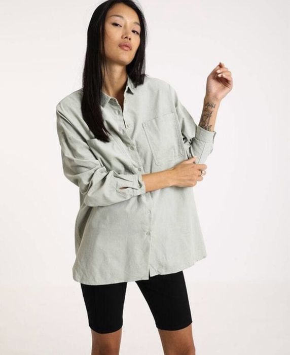 HM женская льняная рубашка, оливкова лляна сорочка, блузка