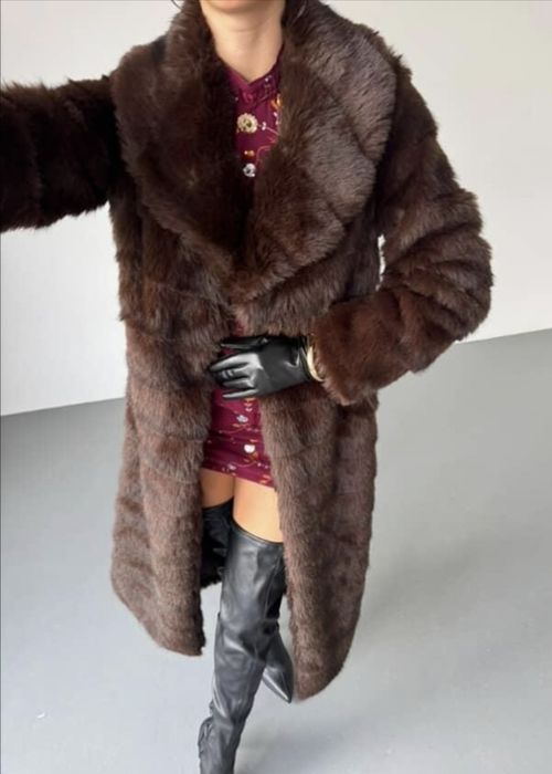 Довга шуба пальто соболь (еко)