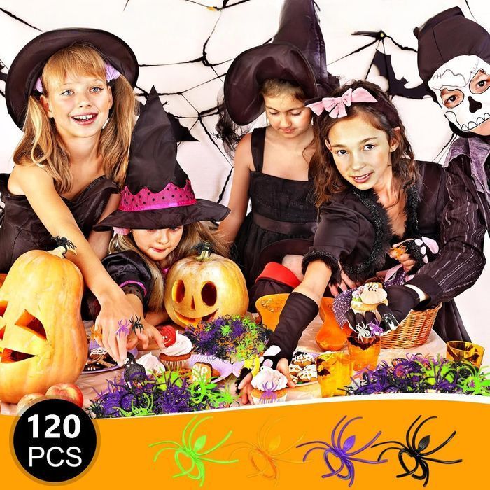 Pierścionki Pająki Halloween - plastik regulowane - 120 szt.