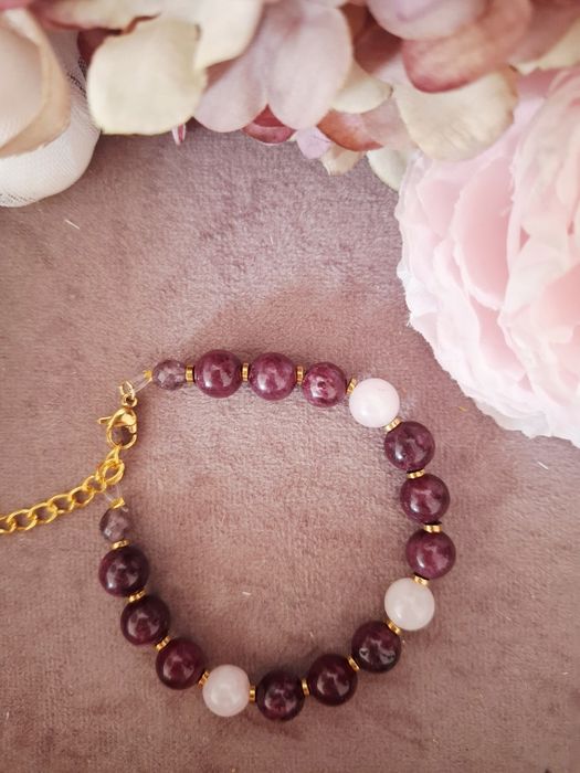 Bransoletka handmade z naturalnych kamieni granat hematyt turmalin kwa