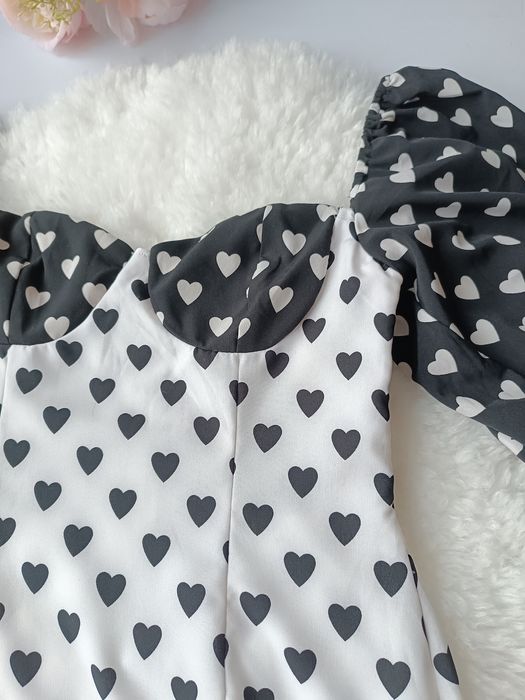 Katch Me sukienka M NOWA z metką serduszka bufiaste rękawy walentynki