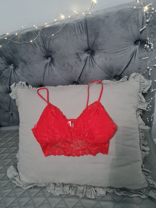 Bluzka Top Koronkowy Czerwony Primark 36