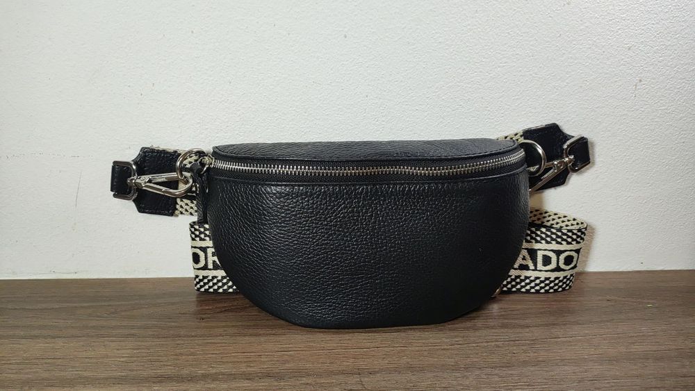 Сумка  Genuine Leather через плече з натуральної шкіри з текстильним ш