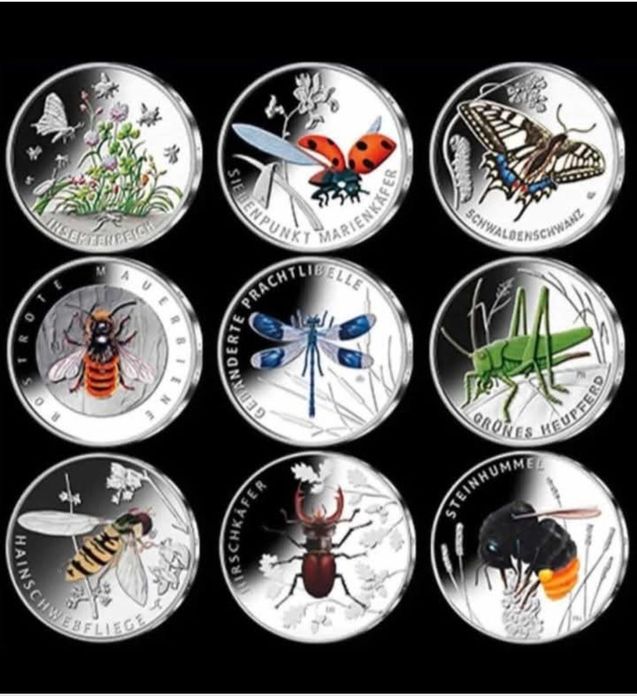 Coleção completa 9 moedas "Maravilhoso Mundo dos Insetos"