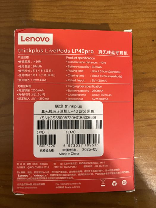 Auricular Lenovo LP40 ProTWS sem fio Bluetooth V5.1