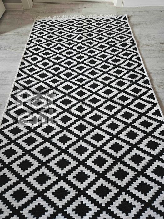 Dywan chodnik 80x150 boho etno wzór romby z frędzlami do salonu