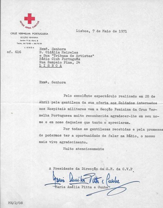 Carta da Cruz Vermelha destinada a Cidália Meireles - Filatelia Selos