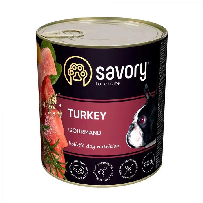 Упаковка вологого корму для собак Savory індичка 6*800г, 6*400 г