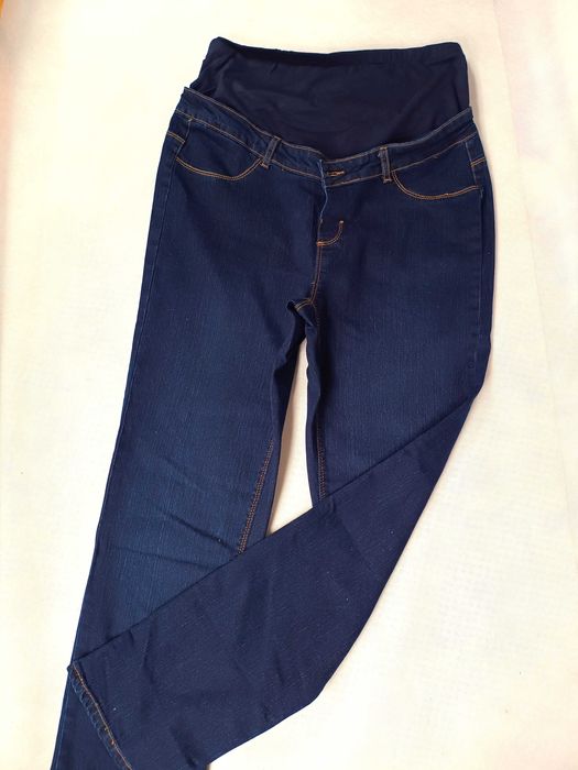 Nowe bawełniane ciążowe spodnie M L XL granatowe jeansy elastyczne