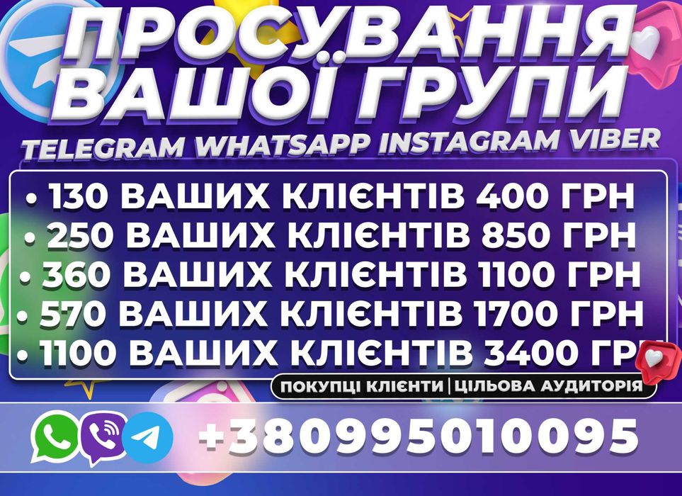 РОЗКРУТКА Органічна! ВАЙБЕР ГРУП | Телеграм Цільова Аудиторія Україна!