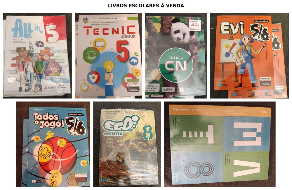 Manuais escolares novos a estrear e como novos— 5.º e 8.º ano