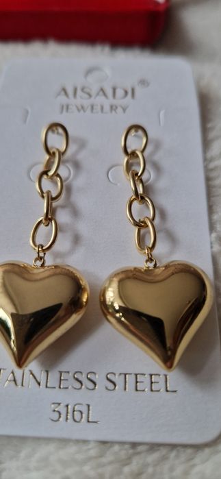 Okazja!Obłędne duże dmuchane złote kolczyki serca.