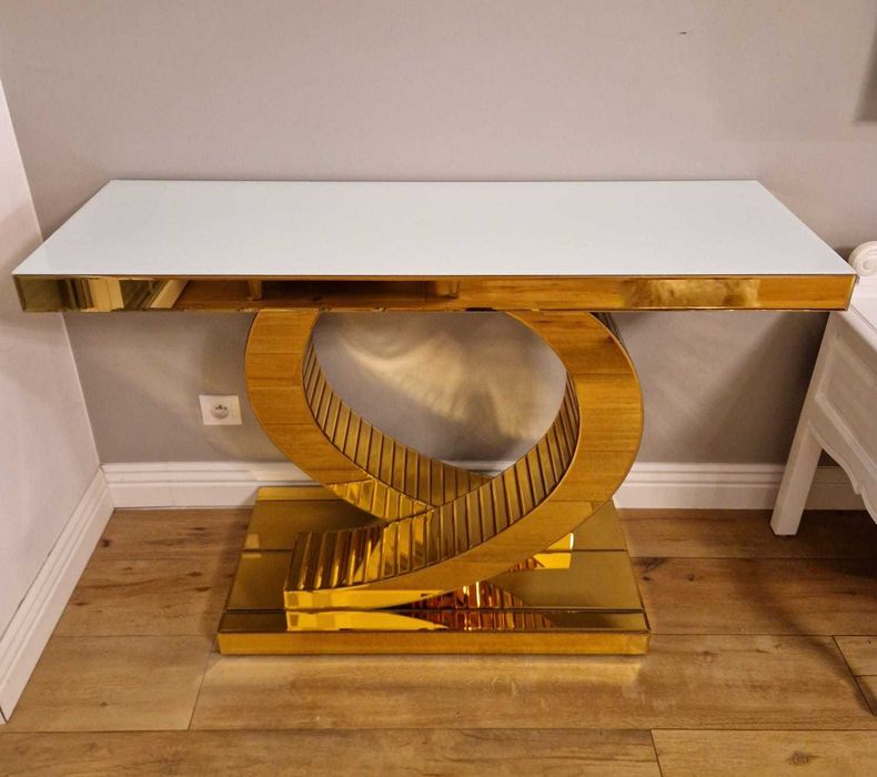 Konsola lustrzana Glamour złota z białym blatem