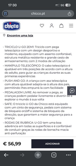 Triciclo Chicco unissex