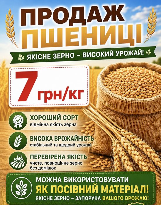 Продам пшеницю як на корм так і на посів. Урожайний сорт. Всі деталі за телефоном