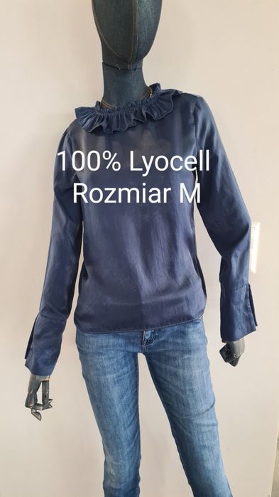 Bluzka 100% Lyocell. Rozmiar M. Grafitowa. Falbankowy kołnierz