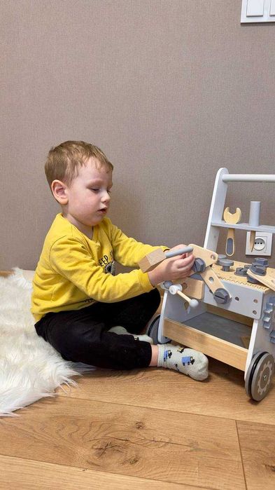 Дерев'яна дитяча майстерня 3 в 1, ходунки, коляска-візок