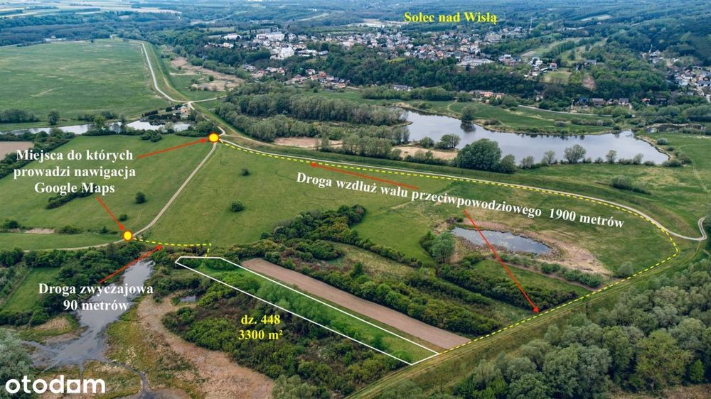 Działka 3300 m² blisko rzeki Wisły, Solec n. Wisłą