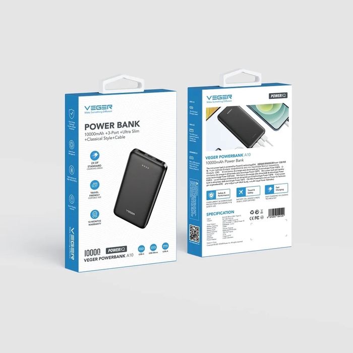 Зовнішній акумулятор VEGER 10000 mAh 2A A10/ power bank Veger A10