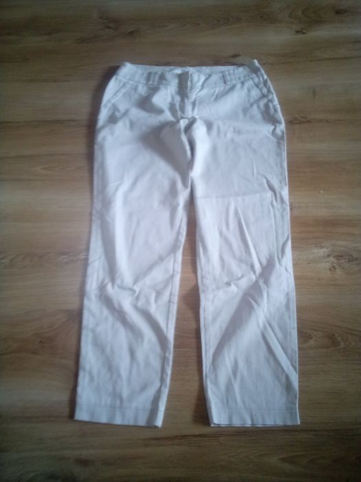 Białe spodnie H&M z dodatkiem lnu
