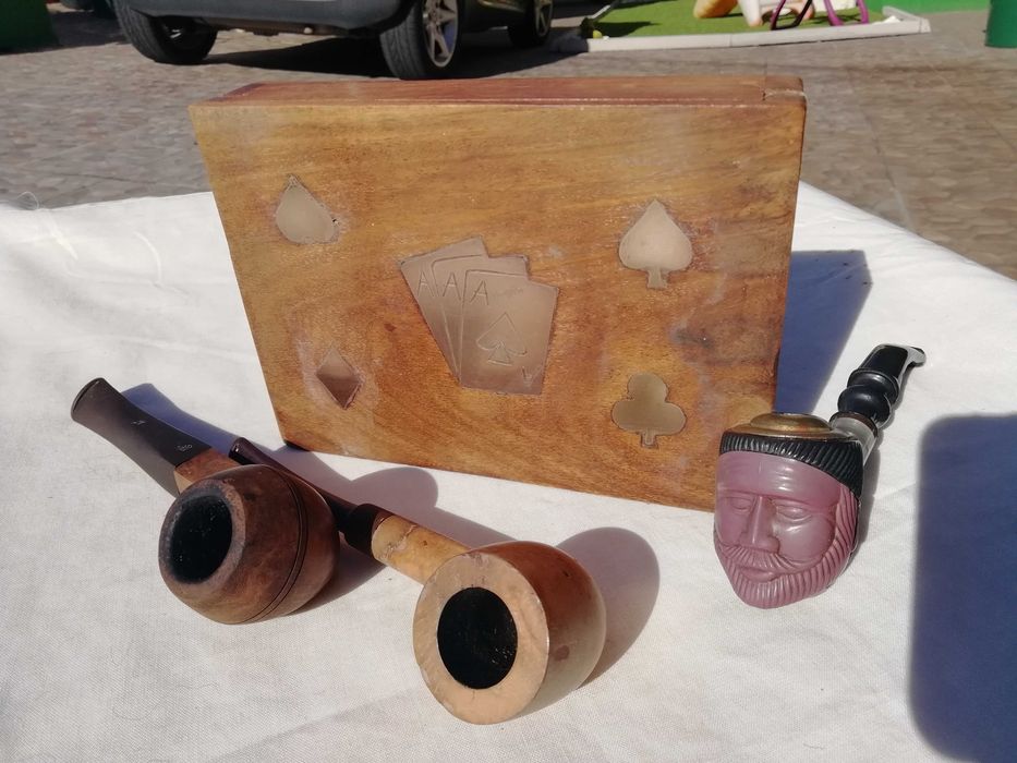 Conjunto Antigo  Caixa Cartas 3 Cachimbos Colecção