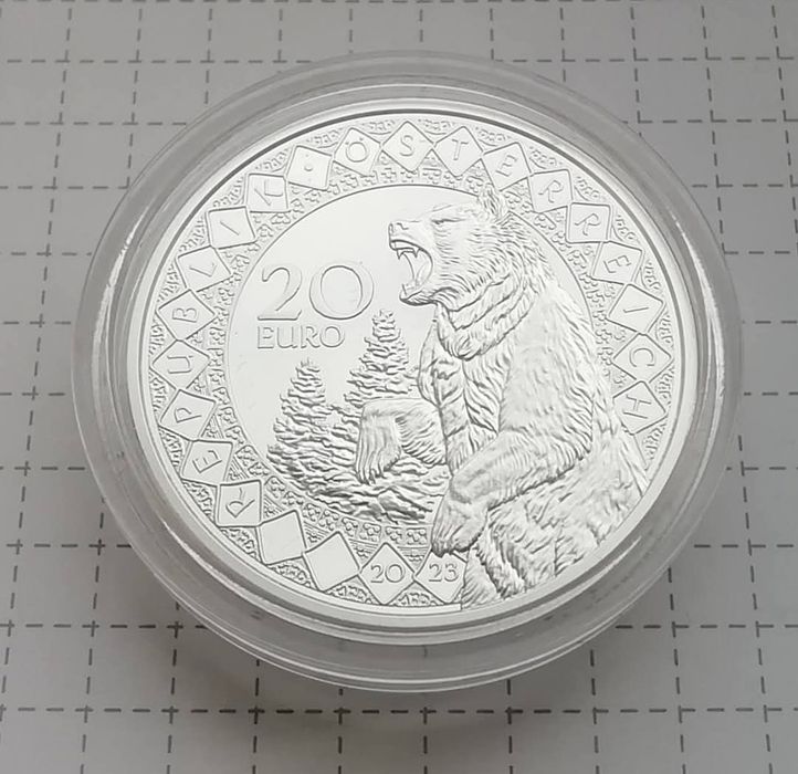 Австрія 20 євро 2023р. СРІБЛО.ПРУФ. Цілюща сила ведмедя. Сертифікат.