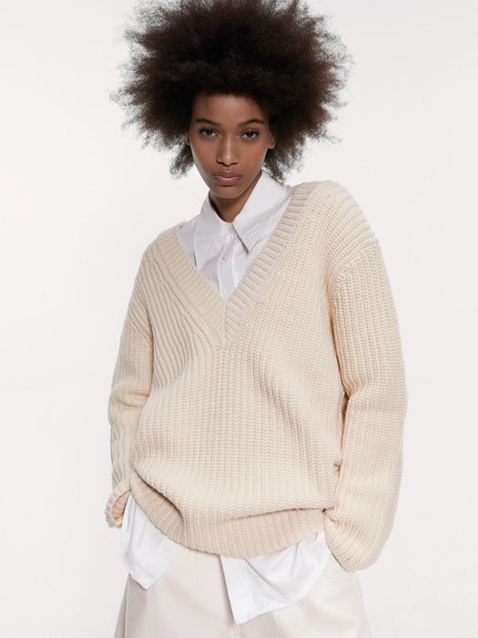 ZARA S-M owersizowy sweter gruby splot kolor ecru