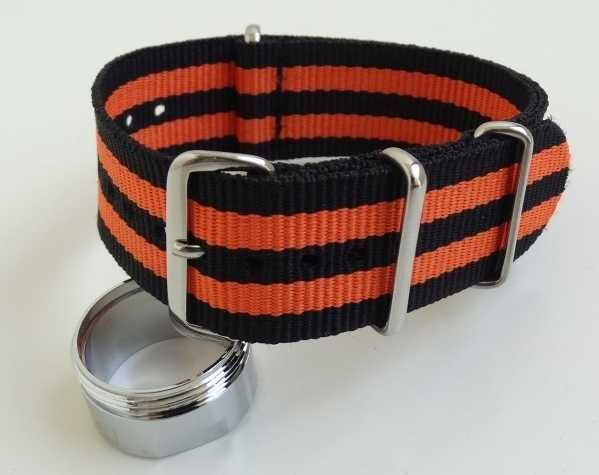 Pasek do zegarka NATO 22mm czarno-pomarańczowy nylonowy perlon