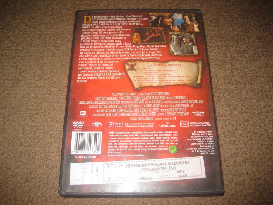 DVD "Piratas das Caraíbas: A Maldição do Pérola Negra" com Johnny Depp