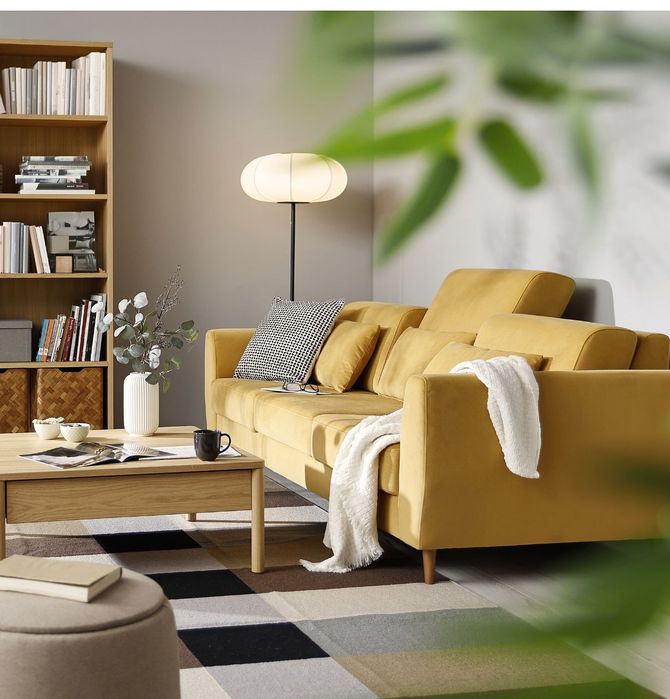 Sofá 3 lugares , Hakebo castanho amarelado - IKEA