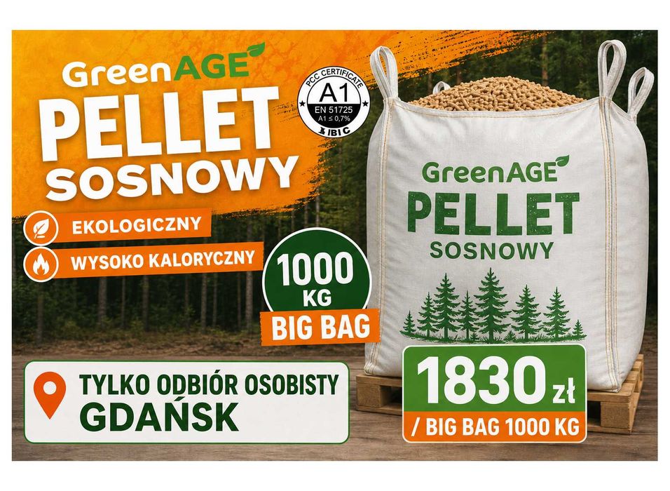 Ekologiczny PELLET Drzewn Sosnowy - Certyfikat A1 - Worki Big Bag 1000KG