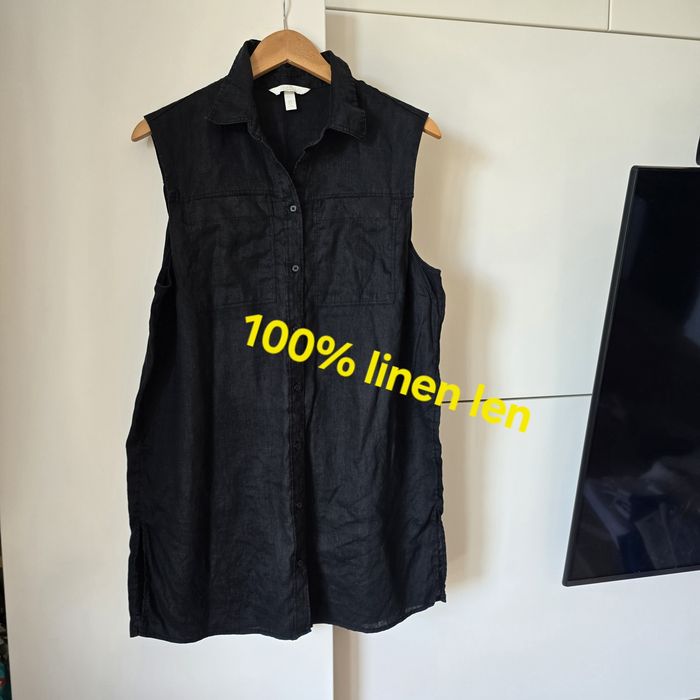 Sukienka tunika koszula hm linen len s 36 m 38 l 40 krótki rękaw