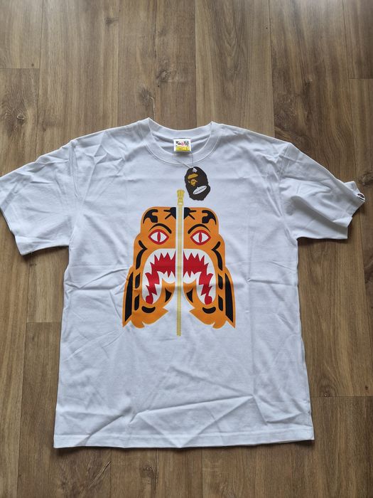 Футболка bape a bathing ape shark tiger біла чоловіча оверсайз