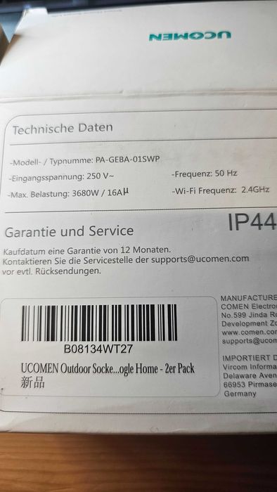 Gniazdko inteligentne UCOMEN PA-GEBA-01SWP 2 sztuki w komplecie