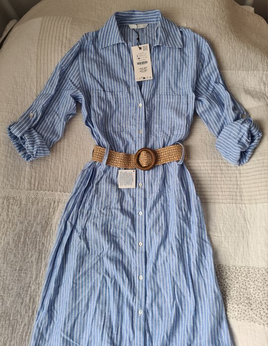 Sukienka długa maxi Zara S M len wiskoza nowa
