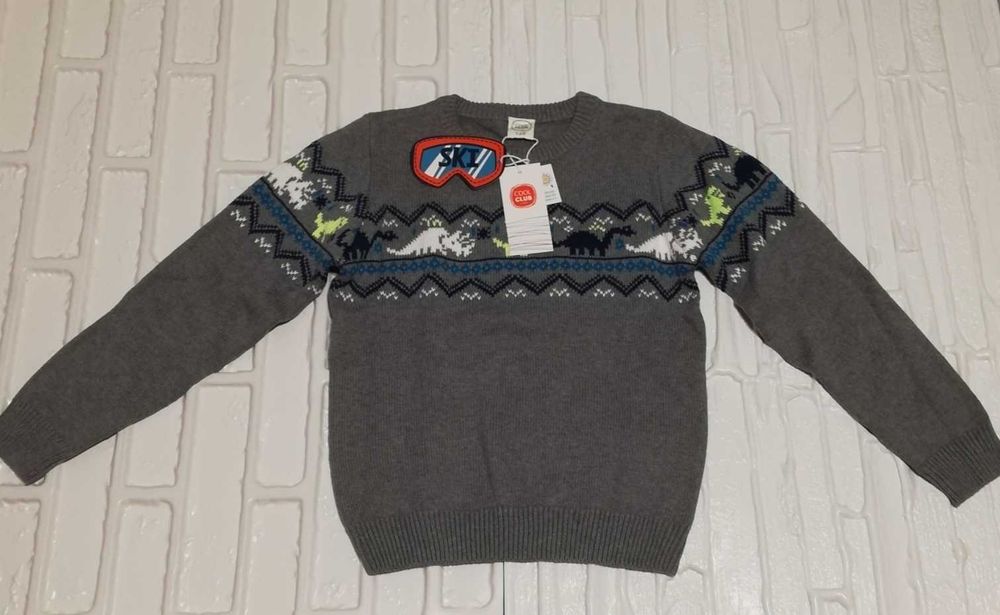 Nowy sweter Cool Club szary dinozaury 128