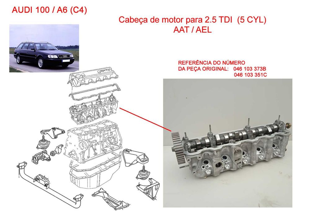 Cabeça de motor para Audi A6 2.5 TDI (5 CYL) AAT / AEL
