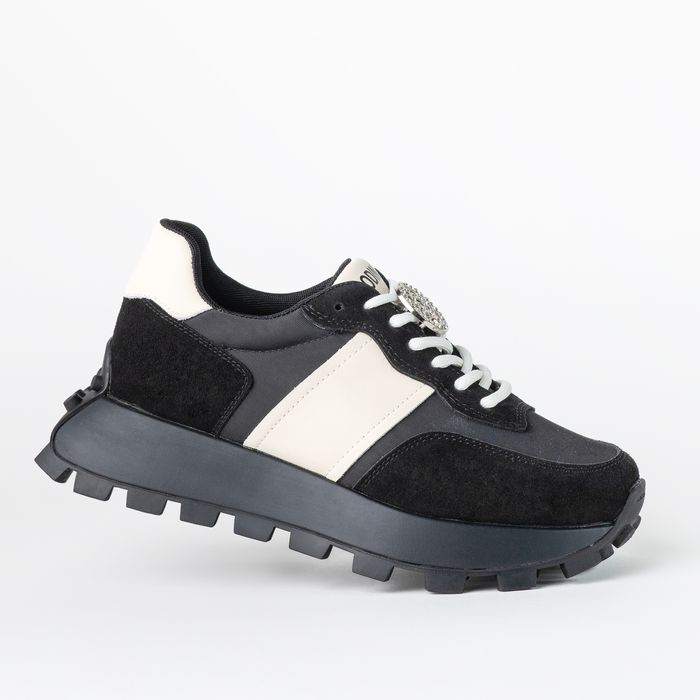 Sneakersy damskie na platformie skóra tkanina czarne 39