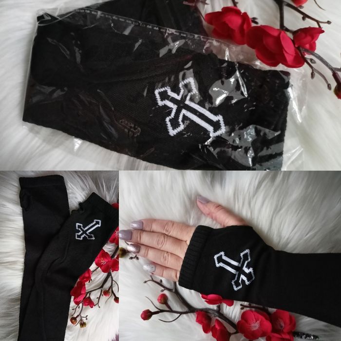 Długie czarne damskie rękawiczki, mitenki, nowe