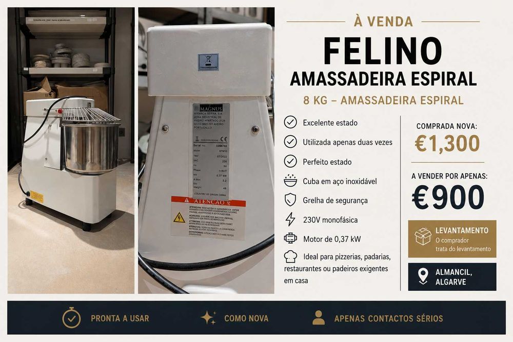 Amassadeira Espiral Felino 8 kg | Como Nova | €900