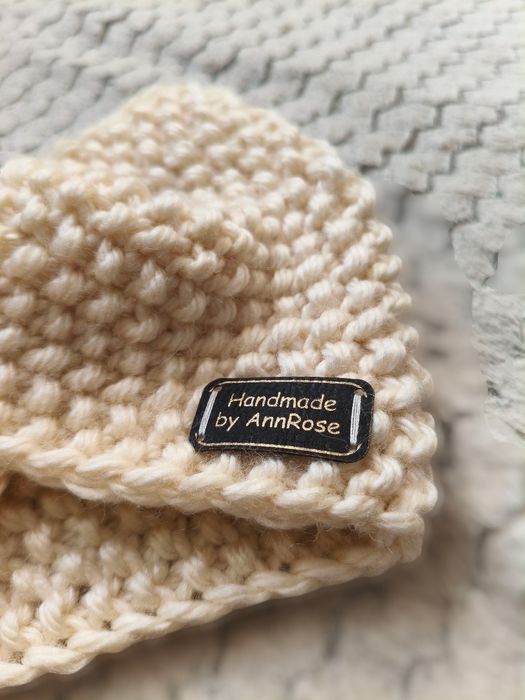 Opaska na głowę uszy kremowa handmade