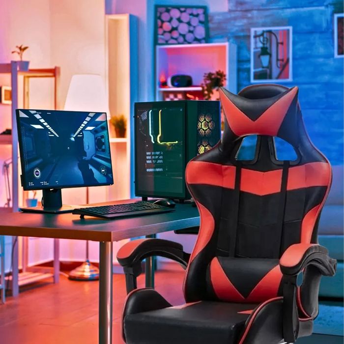 Fotel Gamingowy Biurowy Obrotowy Kubełkowy Krzesło z Podnóżkiem 150 kg